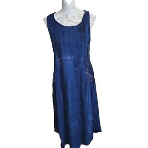 Soft Surroundings Midi Dress blue tie dyed sleeveless pockets, PS